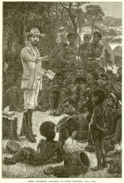 Bisschop Mackenzie predikt aan zwarte kinderen (gravure) door English School