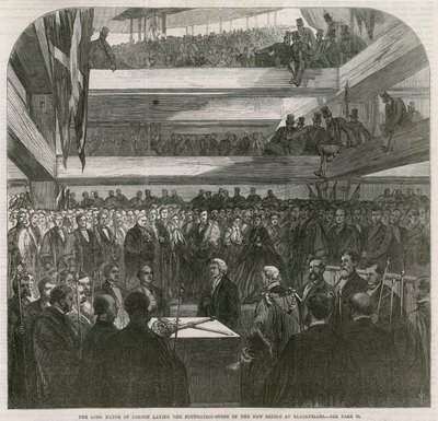 Blackfriars Brug. Ceremonie voor het leggen van de eerste steen, 20 juli 1865 door English School