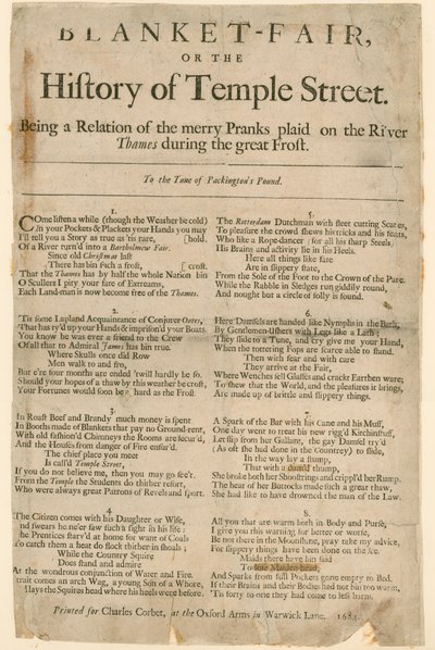 Blanket Fair. Gedicht over Frost Fair van 1684 door English School