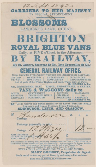 Blossoms Inn, Lawrence Lane, Cheapside, Bill door English School
