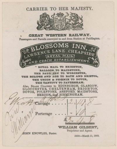 Blossoms Inn, Lawrence Lane, Cheapside, Bill door English School