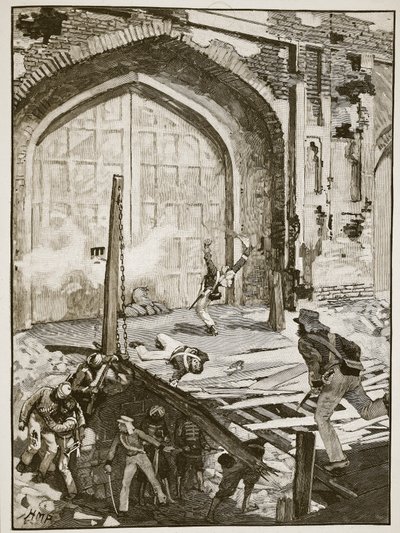 Opblazen van de Cashmere-poort in Delhi, illustratie uit Cassells Illustrated History of England door English School