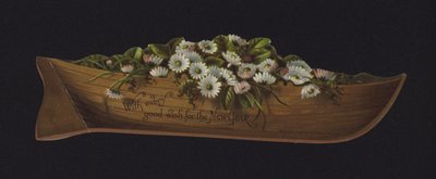 Boot gevuld met madeliefjes, nieuwjaarskaart, eind 19e of begin 20e eeuw door English School
