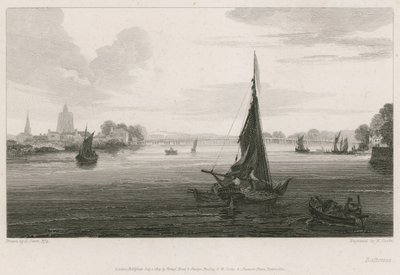 Boten op de rivier de Theems bij Battersea door English School
