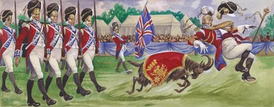 Bobbie, een regimentsmascotte, die de tamboer-majoor stoot door English School