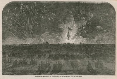 Vreugdevuur en vuurwerk op Blackheath door English School