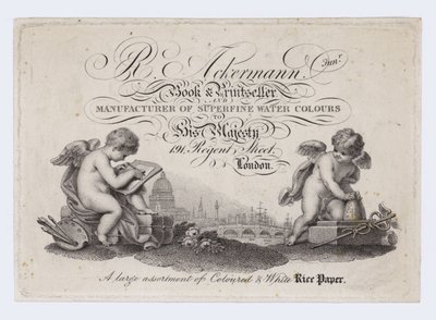 Boek- en prentenverkoper, R Ackermann Junior, handelskaart door English School