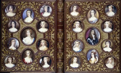 Boekomslag met tweeëntwintig portretminiaturen van Karel II en de mooie vrouwen van zijn hof, 1833 door English School