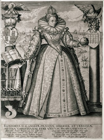 Boek frontispice ter viering van het gelukkige en welvarende bewind van Koningin Elizabeth I, 1596 door English School