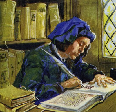 Boeken van aan elkaar genaaide vellen perkament begonnen te verschijnen in de 3e eeuw door English School
