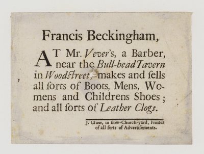 Laarzen- en Schoenmakers, Francis Beckingham, handelskaart door English School