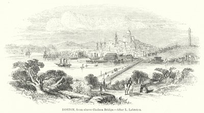 Boston, van boven Chelsea Bridge (gravure) door English School