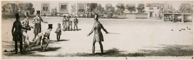 Bowls gespeeld tijdens de Regency in een niet-geïdentificeerde plezier tuin door English School