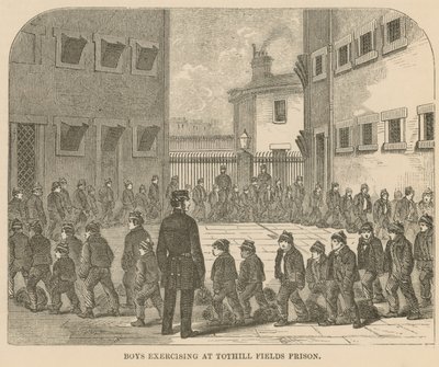 Jongens aan het oefenen in Tothill Fields Prison door English School