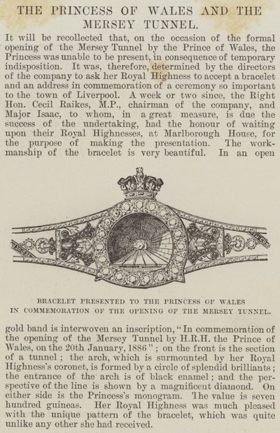 Armband gepresenteerd aan de Prinses van Wales ter herdenking van de opening van de Mersey Tunnel door English School