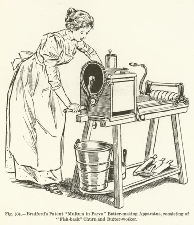 Bradfords patent multum in parvo boterbereidingsapparaat, bestaande uit visrug karn en boterwerker door English School