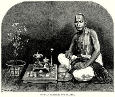 Brahman voorbereid op gebed (gravure) door English School