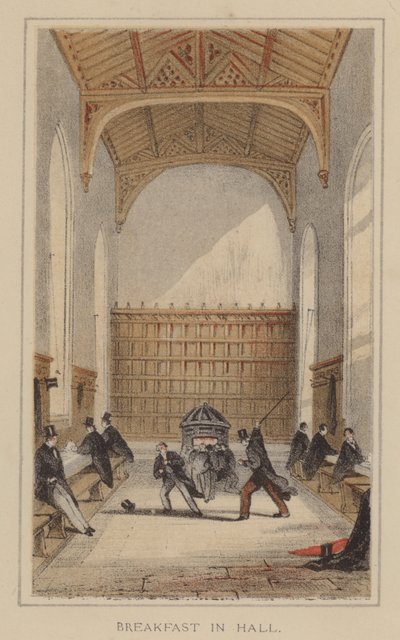 Ontbijt in de hal (kleurenlitho) door English School