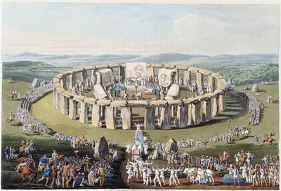 Bretons festival op een megalithisch veld (met dolmens en menhirs) - in "Celts and Goths, customs of the inhabitants of the British Isles of the early 6th century and the Goth nations of the west coast of the Baltic", door S.R. Meyrick en Ch. Smith door English School