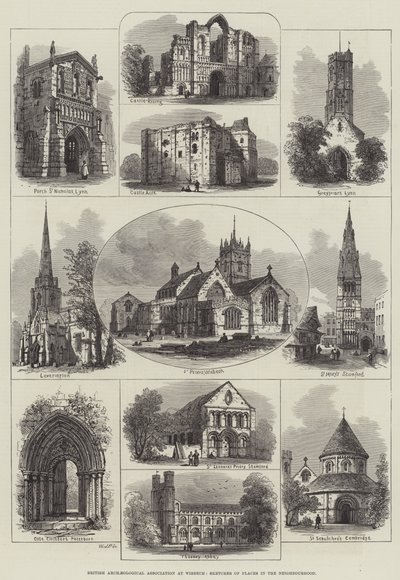 Britse Archeologische Vereniging in Wisbech, Schetsen van Plaatsen in de Omgeving (gravure) door English School