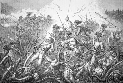 Britse aanval op Fort Ticonderoga op 8 juli 1758 door English School