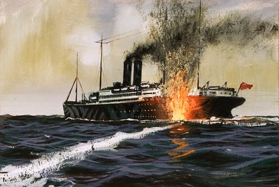 Brits schip geraakt door een torpedo door English School