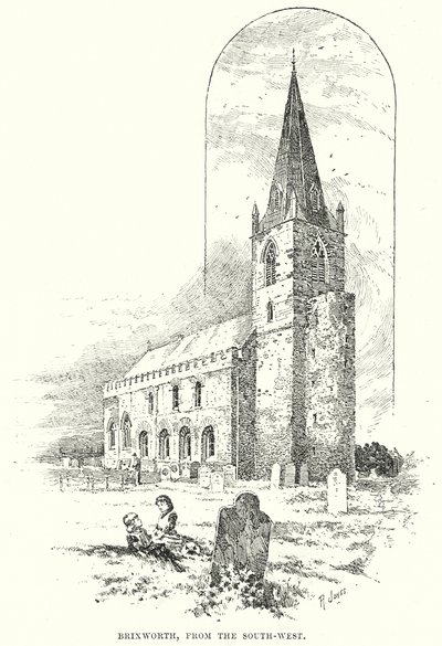 Brixworth, uit het zuidwesten (gravure) door English School