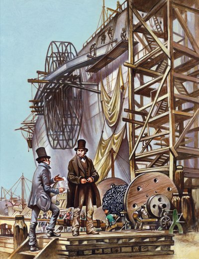 Brunel volgt de voortgang van de bouw van de Great Eastern door English School