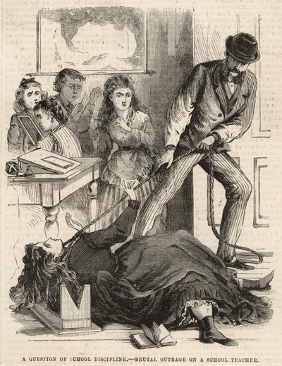 Brutale wandaad op een schoolmeester (gravure) door English School