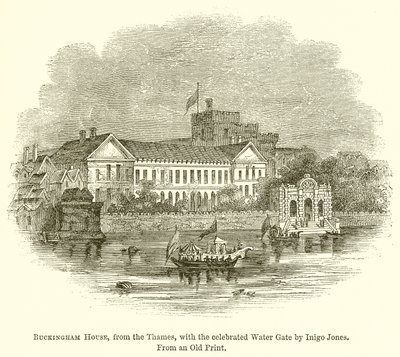Buckingham House, vanaf de Theems, met de beroemde waterpoort door Inigo Jones door English School