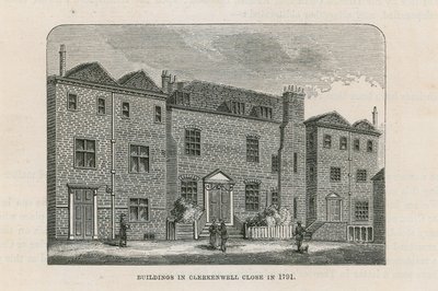 Gebouwen in Clerkenwell Close in 1791 door English School