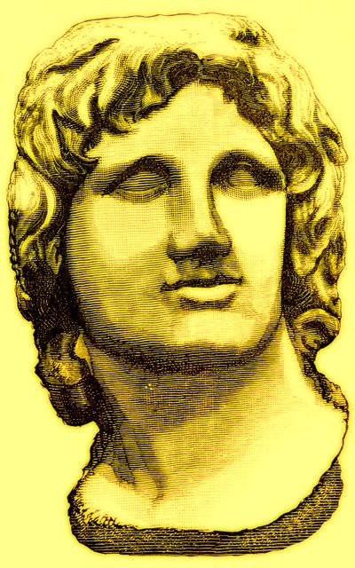 Buste van Alexander de Grote, uit het British Museum, standbeeld in het Vaticaan, illustratie uit Geschiedenis van Rome door Victor Duruy, gepubliceerd 1884 door English School
