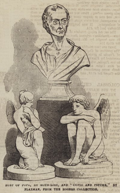 Buste van Pope, door Roubiliac, en "Cupid en Psyche," door Flaxman, uit de Rogers Collectie door English School