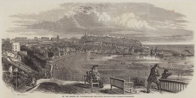 Aan de kust, Scarborough Bay (gravure) door English School