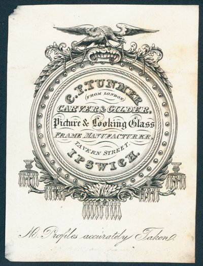 C F Tunmer, houtsnijder en vergulder, fabrikant van schilderijen- en spiegelkaders door English School