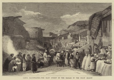 Cabul Geïllustreerd, de Hoofdstraat in de Bazaar in het Fruitseizoen (gravure) door English School