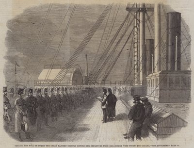 Het Rooster Oproepen aan Boord van de Great Eastern kort voor haar Vertrek uit de Mersey met Troepen voor Canada door English School