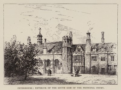 Cambridge: Peterhouse, buitenkant van de zuidkant van de hoofdhof door English School