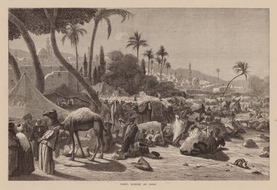 Kamelenmarkt in Caïro (gravure) door English School