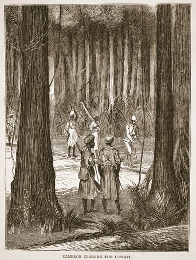 Cameron steekt de Luwati over, illustratie uit The Pictorial Edition of the Life and Discoveries of David Livingstone door J. Ewing Richie, uitgegeven door A. Fullarton & Co., 1876 door English School