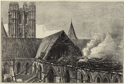 Canterbury Cathedral na de recente brand door English School