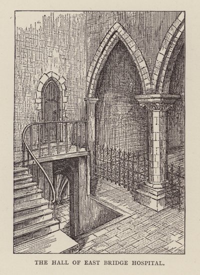 Canterbury: De Hal van East Bridge Hospital (litho) door English School