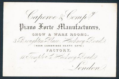 Caperoe & Company, pianofortefabrikanten, handelskaart door English School