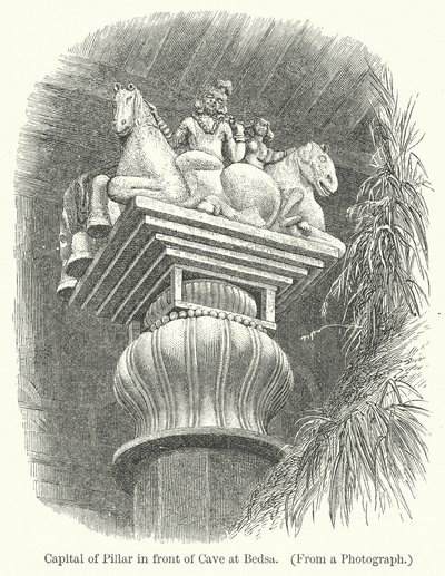 Kapiteel van pilaar voor grot in Bedsa (gravure) door English School