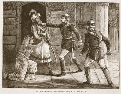 Kapitein Hodson arresteert de koning van Delhi, illustratie uit Cassells Geïllustreerde Geschiedenis van Engeland door English School
