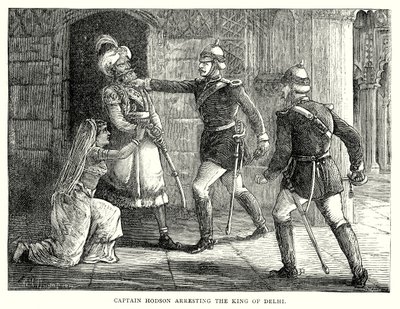 Kapitein Hodson arresteert de koning van Delhi (gravure) door English School