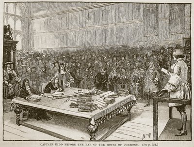 Kapitein Kidd voor de balie van het Lagerhuis, illustratie uit Cassells Illustrated History of England door English School