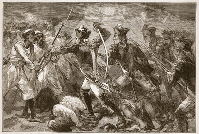 Kapitein Yorke leidt de wanhopige aanval bij Masulipatam, illustratie uit Cassells Geïllustreerde Geschiedenis van India door James Grant, uitgegeven 1879 door English School