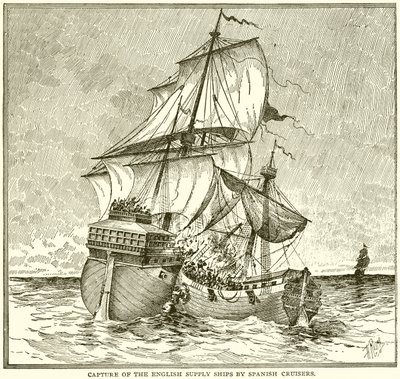 Verovering van de Engelse bevoorradingsschepen door Spaanse kruisers door English School