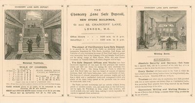 Kaart die de Chancery Lane Safe Deposit adverteert, 61-62 Chancery Lane, Londen door English School